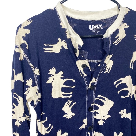 Adult Size M Lazy One Navy Blue Don't Moose With Me Union Suit One Piece Pajamas - Picture 5 of 7